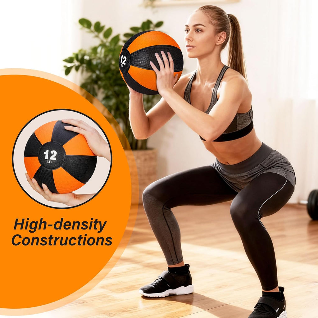 Skiennix 12lb Slam Medicine Ball - Textured Rubber Grip for Core Strength & Flexibility Training