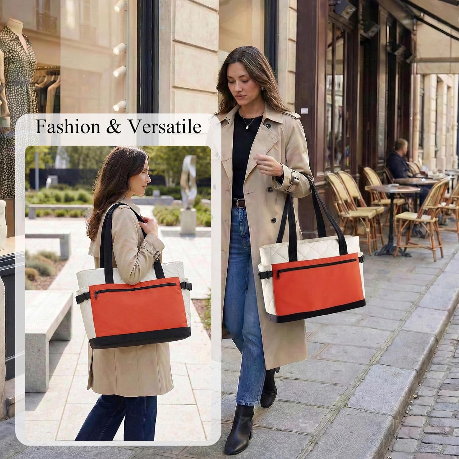 Skiennix Puffer Tote Bag - Stylish Work Bag with Cup Holder & Compartments | Quilted Travel Tote