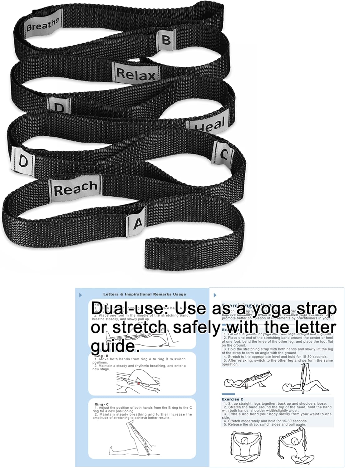 Yoga Strap by Stretching Strap - 10 Loop Non-Elastic Stretch Band for Flexibility & Physical Therapy