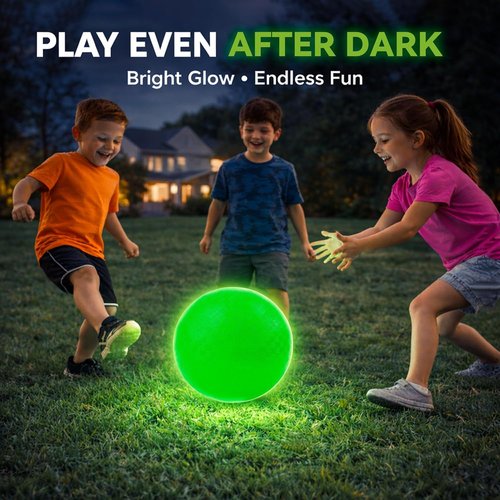 Glow in The Dark Kickball - 8.5 Inch Light-Up Playground Balls with Pump & Mesh Bags | Green Luminous