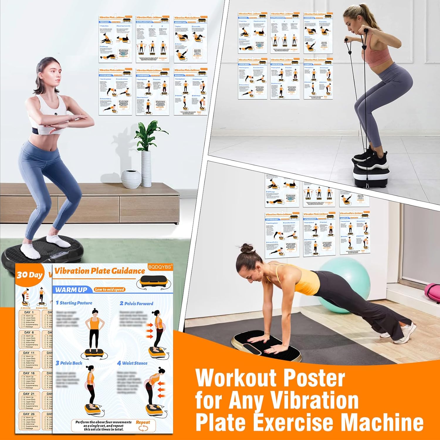 Skiennix Vibration Plate Exercise Machine Poster - 6 Workout Guides & 2 Planner Sheets for Total Body Fitness