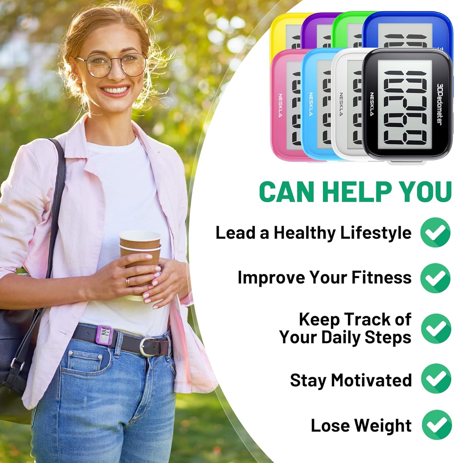 Skiennix 3D Pedometer - Accurate Step Counter with Large Display & Removable Clip | Ideal for All Ages