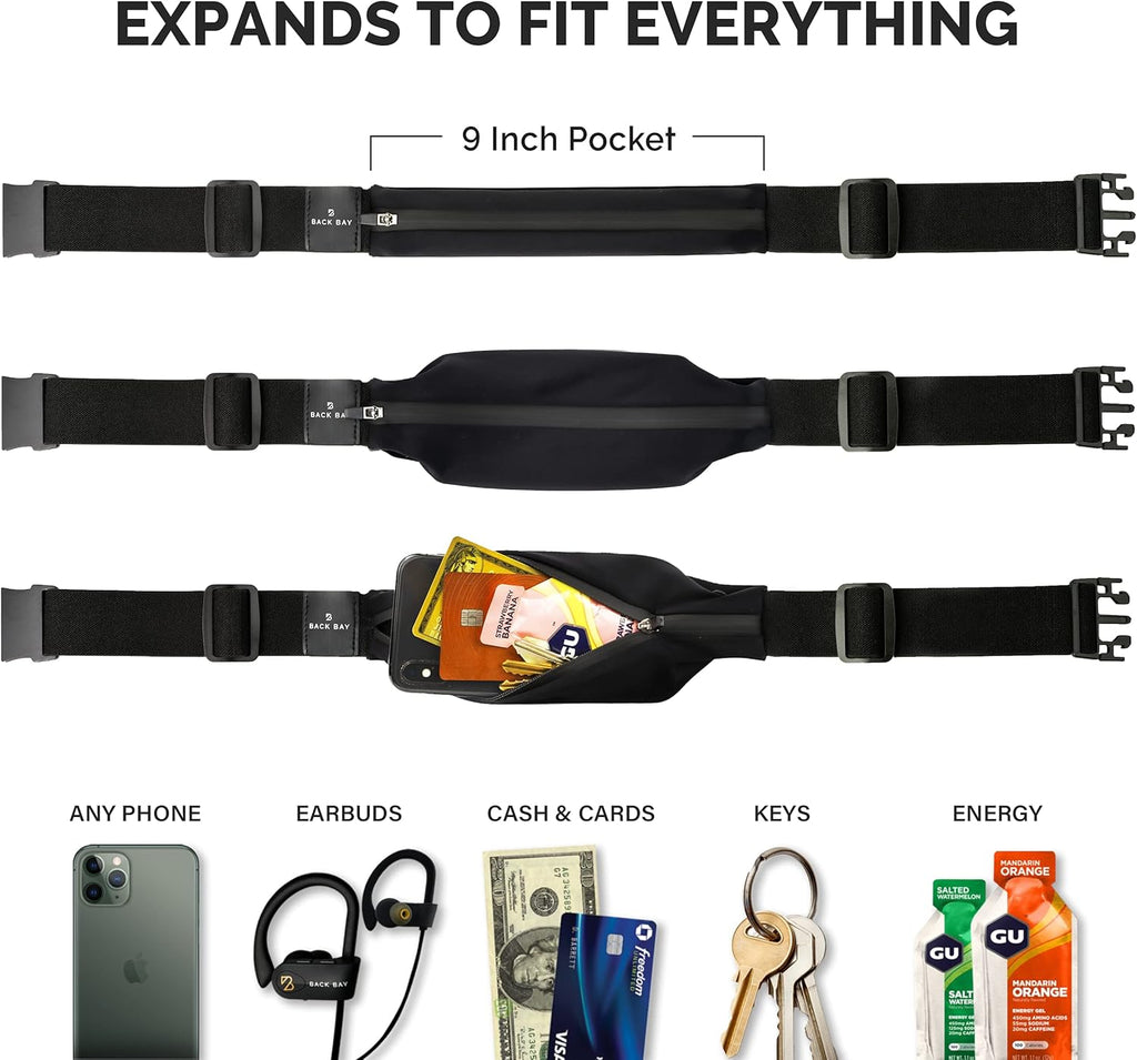 Back Bay Slim Running Belt - Fits All Phones | Versatile Fanny Pack for Runners & Workout Gear