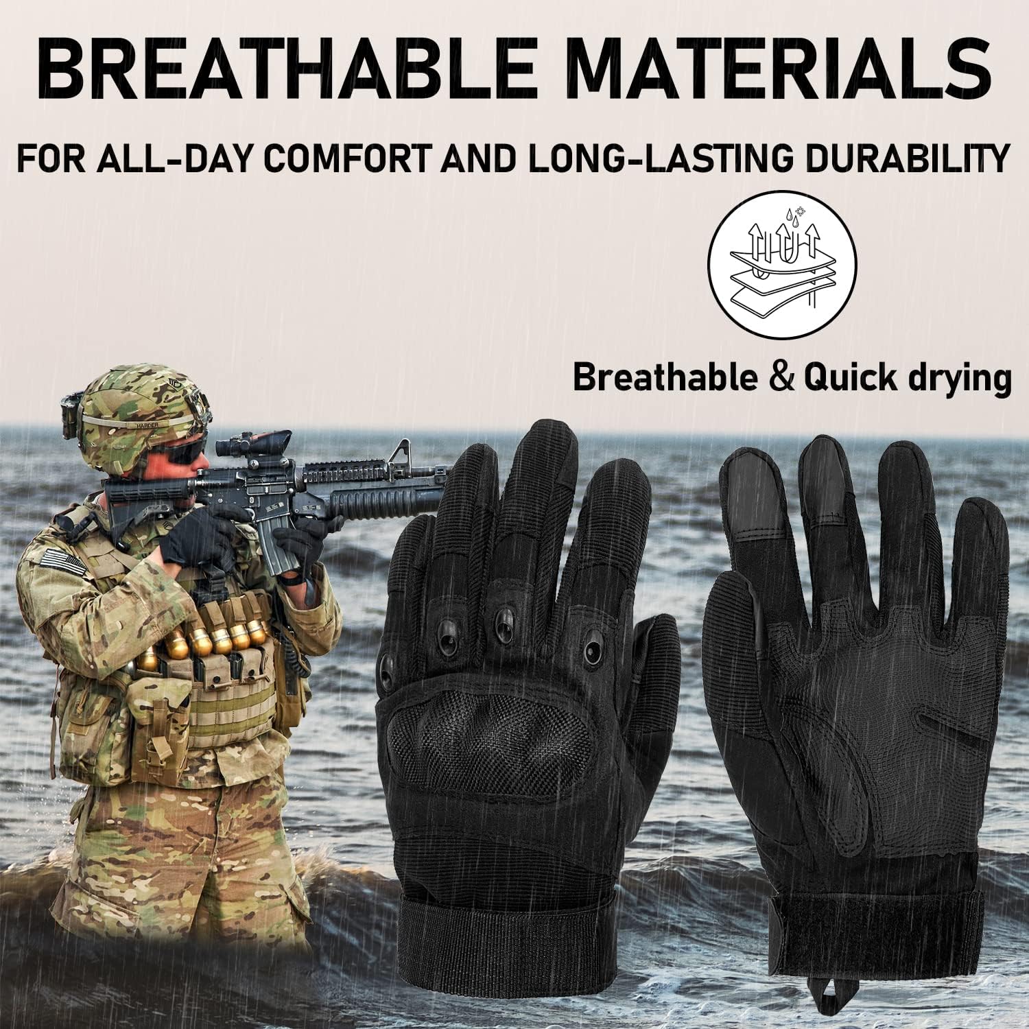 Sutekus Tactical Gloves - Hard Knuckle Design with Touchscreen Fingers for Hiking, Camping & More