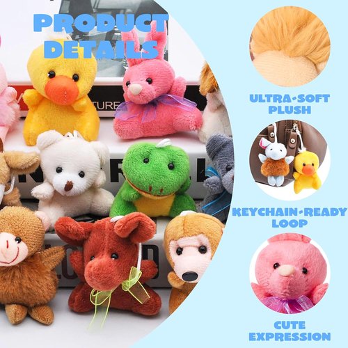 JOYIN Mini Animal Plush Toy Assortment - 24 Pack of 3" Keychain Decorations for Kids | Perfect Party Favors