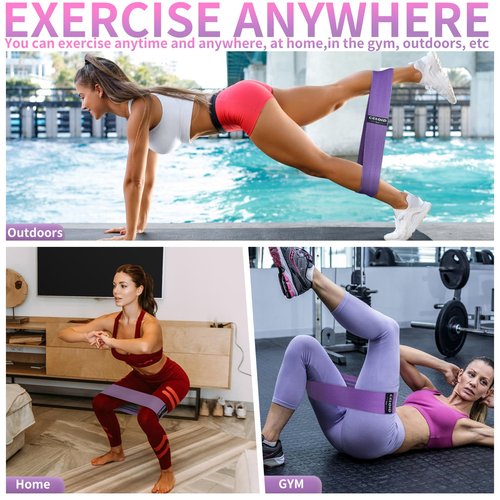 CELOID Resistance Bands Set,Exercise Bands with Non-Slip Design for HIPS & Glutes,3 Levels Workout Bands for Women and Men,Booty Bands for Home Fitness,Yoga,Pilates,Purple Set