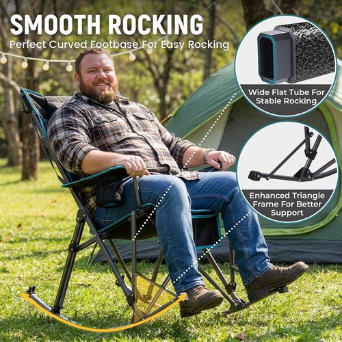 FUNDANGO Oversized Rocking Camping Chair - High Back Padded with Pillows & Cup Holders | Supports 440lbs (Black)