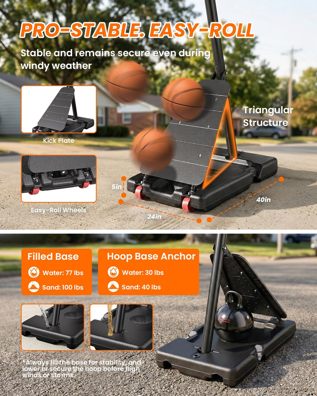 IGL Basketball Hoop Outdoor 40 Inch, Height Adjustable 5.5-10 FT, Portable Basketball Goal with Shatterproof Backboard for Kids Teens Adults, Backyard Driveway