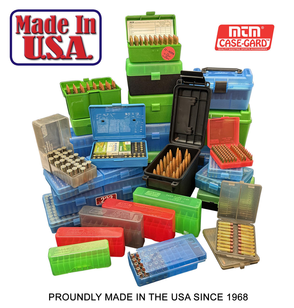 MTM Case-Gard P-100-9-16T Ammo Box, 100 Round Flip-Top, Fits 9mm 380 ACP, Easy to Grip, Stackable, Snap Lock Latch, 4.75"x 5.13"x1.46", USA Made, Clear Green/Black