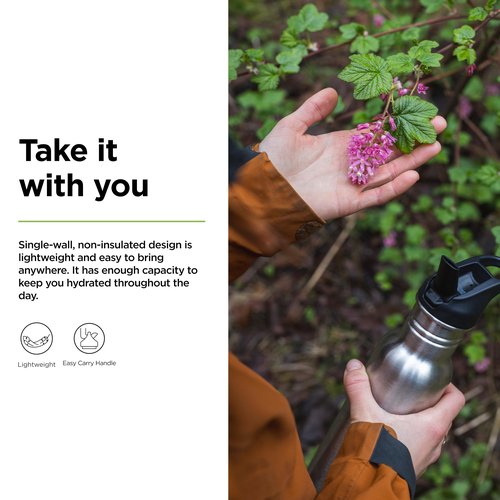 Klean Kanteen 18 oz Classic Water Bottle with Flip Seal Sport Cap & Straw - 100% Leakproof Spout & Cap - Durable, BPA-Free & Stainless Steel Material - Easy-Sip Water Bottle - Brushed