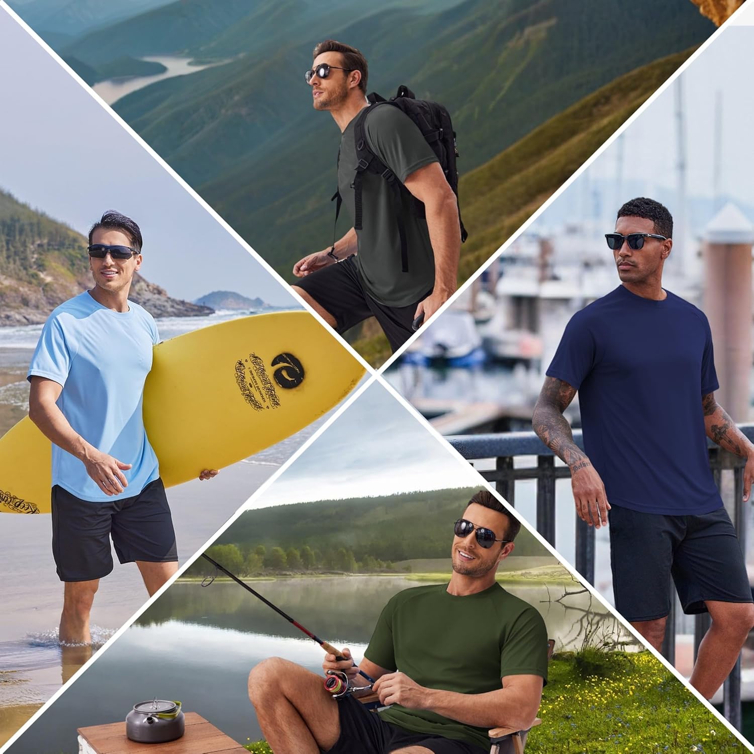 PINSPARK Men's UPF50+ Sun Protection Swim & Surf Short Sleeve Rash Guard - Quick Dry Performance Shirts
