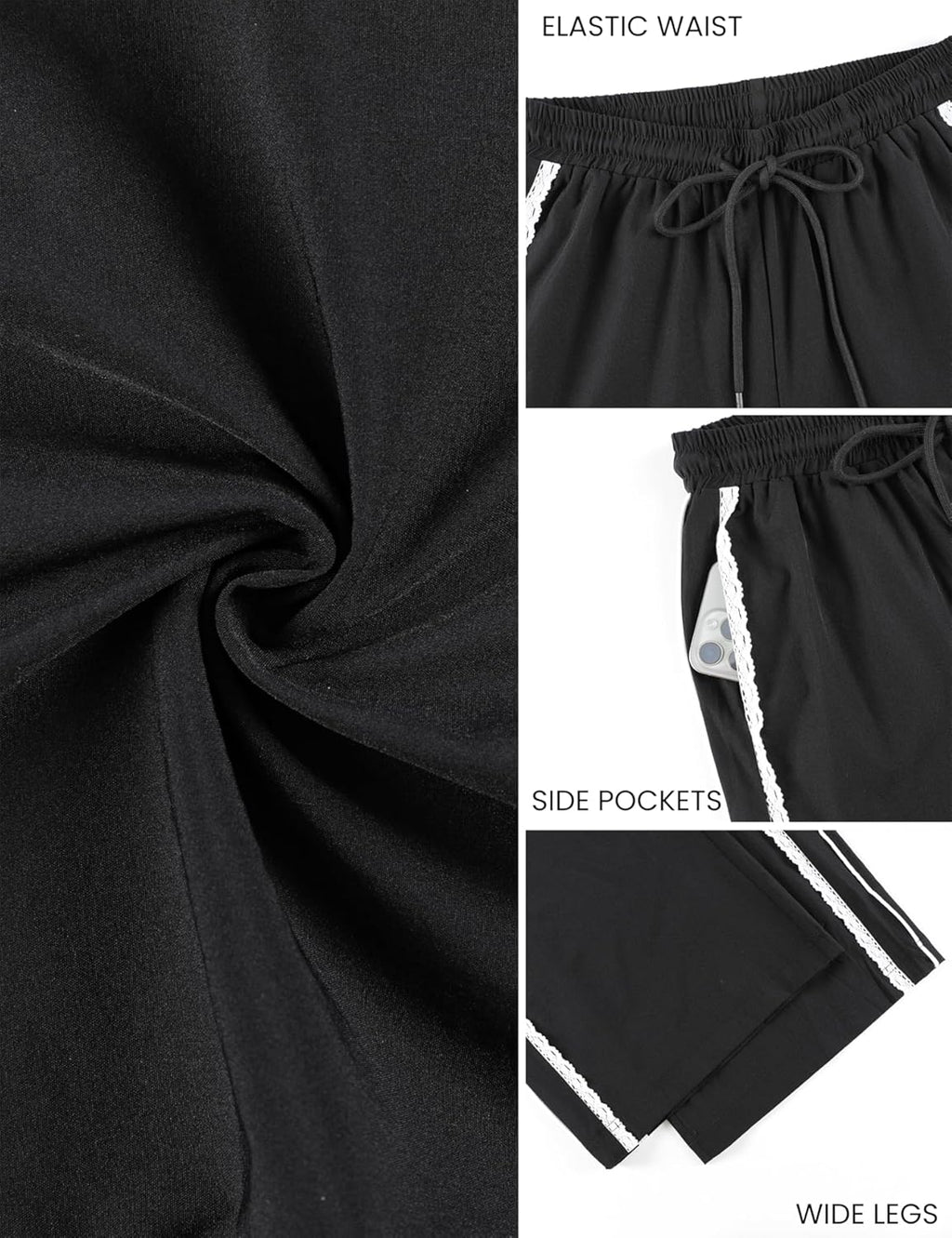 Yeokou Women's Wide Leg Sweatpants - Casual Drawstring Palazzo Pants with Pockets | Side Stripe Design