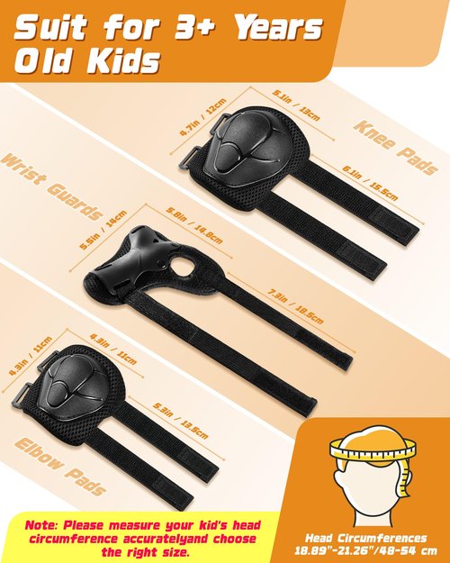 Kids Bike Helmet Set, Adjustable Helmet for Ages 3-10 Year Boys Girls, Pad Set with Knee and Elbow Pads for Bike, Roller, Skating, Scooter, Longboard and More Sports