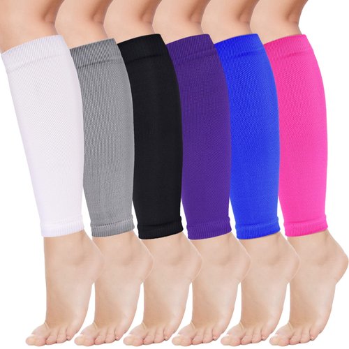 Geyoga 6 Pairs Calf Compression Sleeve for Men Women Football Leg Sleeve Elastic Calf Support Sock for Sports Cycling Running Basketball(Large)