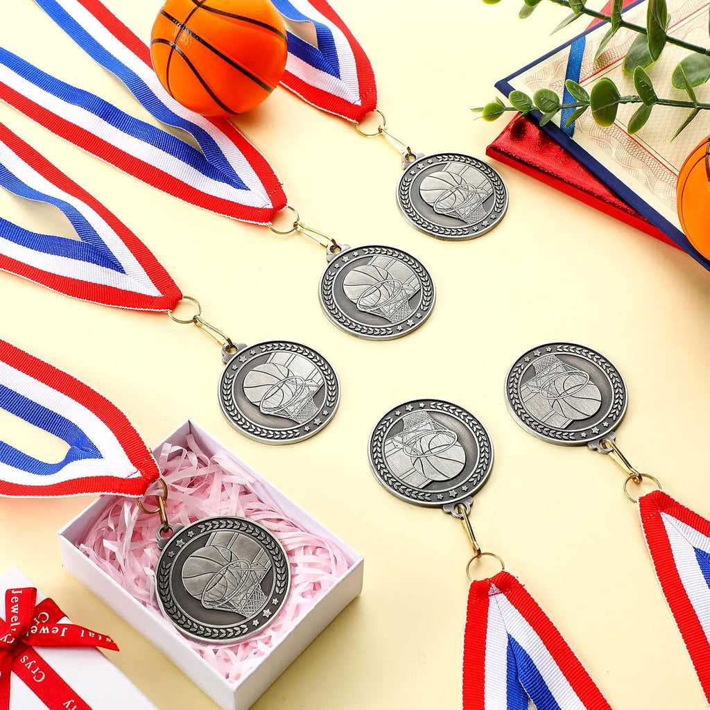 Remuuly Silver Medals - 30 Pcs 2'' Sports Awards for Basketball, Soccer, Volleyball & Hockey | Includes Neck Ribbons