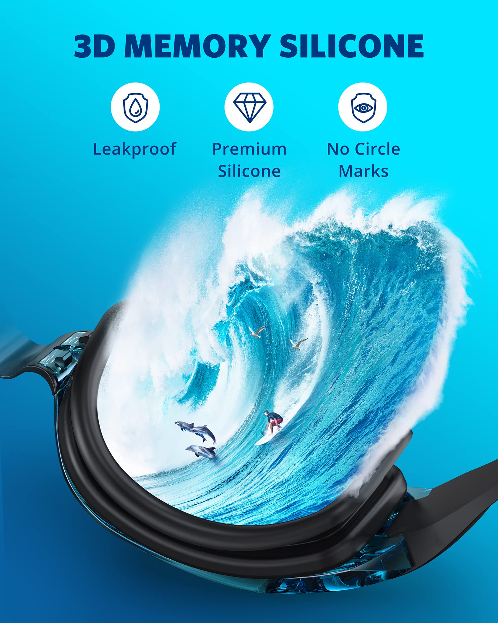 Aegend Swim Goggles, Swimming Goggles No Leaking Full Protection Adult Men Women Youth, Flexible, Detachable, Navy Blue