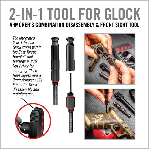 Real Avid Universal Glock Sight Pusher – Front & Rear Dovetail Sight Installation & Adjustment Tool – Works with Glock 19, 17, 43, 26, 22, 48 & More – Includes 2-in-1 Pin Punch & Nut Driver