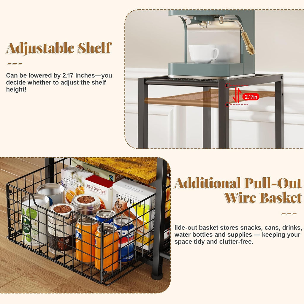 Yuyetuyo Mini Fridge Stand - Stylish Coffee Bar & Wine Cabinet Storage for Dorm, Apartment, Office