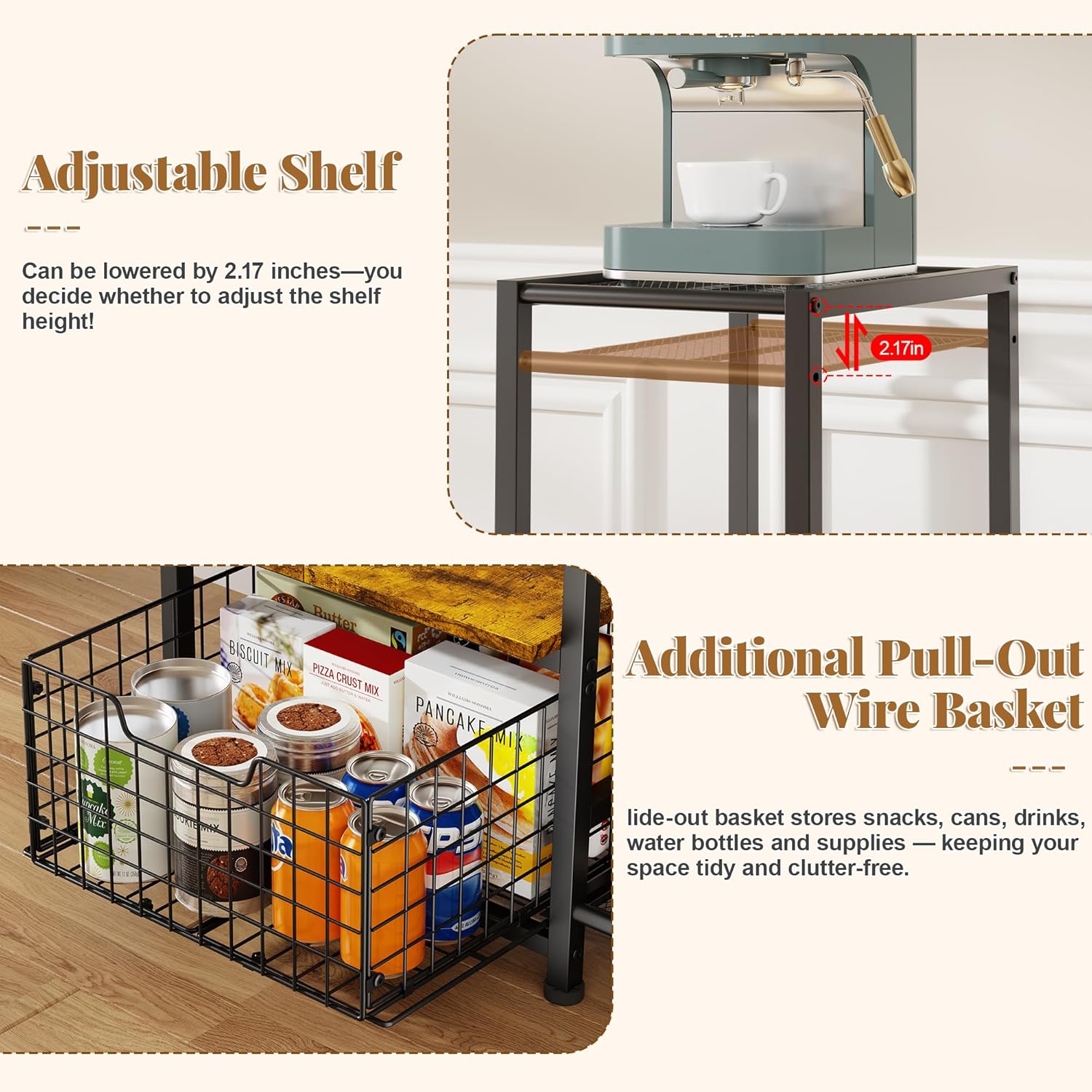 Yuyetuyo Mini Fridge Stand - Stylish Coffee Bar & Wine Cabinet Storage for Dorm, Apartment, Office