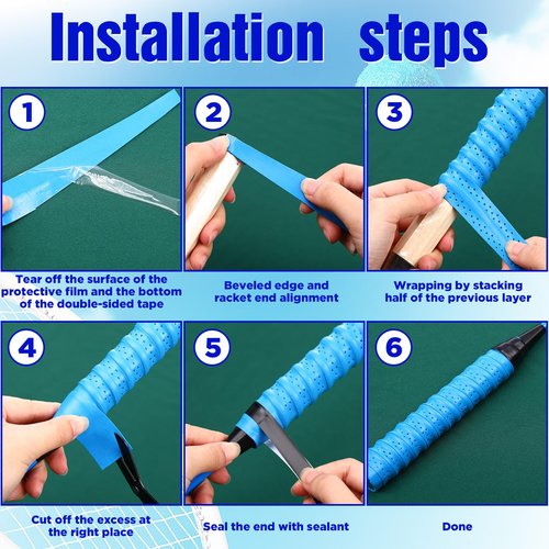 Wettarn 60 Pcs Racket Grip Anti Slip 43 Inches Tennis Racket Grip Tape Overgrips Precut and Dry Feel Tennis Anti Slip Absorbent Overgrip for Badminton, Fishing Rod