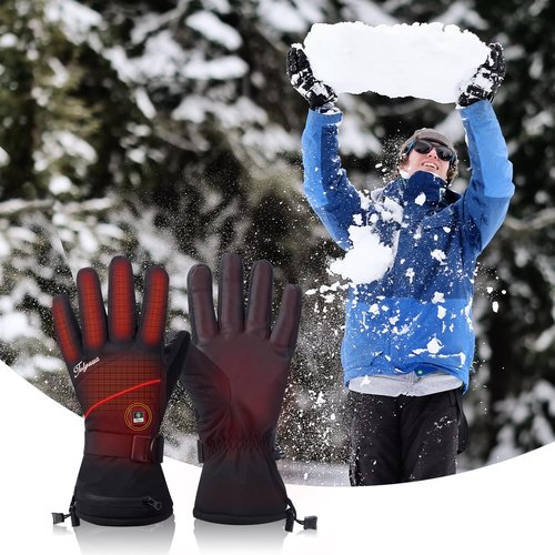 Telguua Heated Gloves for Women Men,Electric Rechargeable Heated Work Glove Ski Mitten Waterproof Touchscreen Heated Glove (Black, XS)