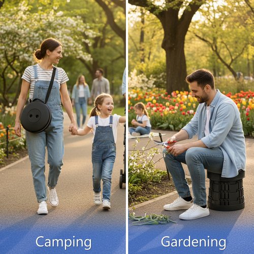 graxie Upgraded Collapsible Stool with Table Top, Portable Telescopic Seat, Folding Stool for Camping Gardening Fishing Hiking BBQ, Tabletop Diameter 19.7 inches