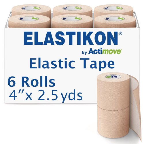 ELASTIKON by Actimove Elastic Athletic Tape - Provides Support for Sprains, Strains, Muscle Injuries - for Sport and Veterinary Applications - 4 in x 2.5 yd, 6 Rolls
