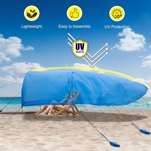 Beach Shade Portable Canopy - 200 Sq. Ft UV Protection Sun Shelter for 4-8 People | Lightweight & Easy Setup (Blue)