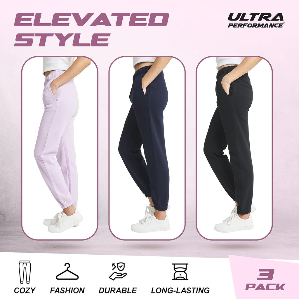 Skiennix Women's Sweatpants - Ultra Performance Cotton Joggers | 3-Pack Fleece Gym Pants