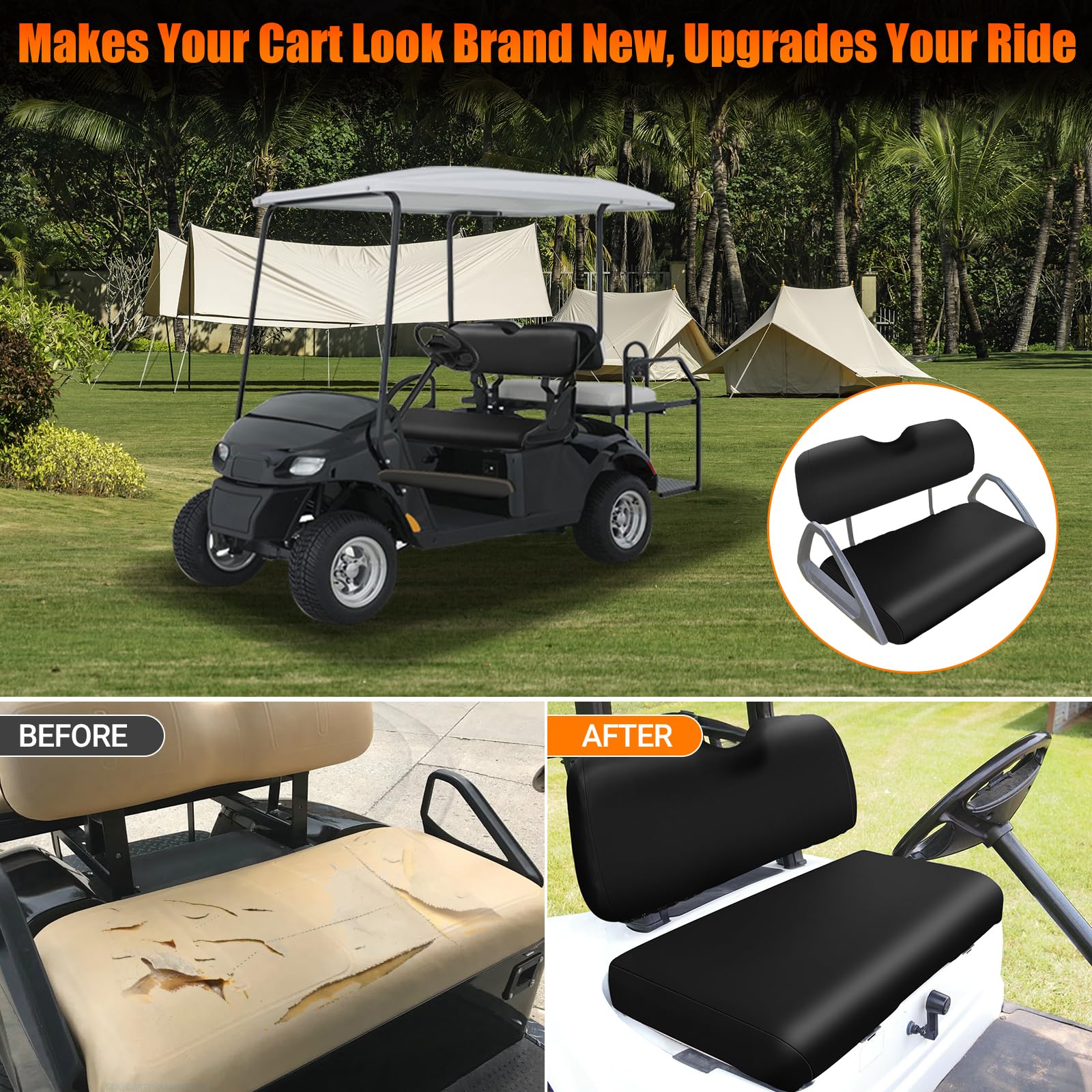 ZWPARTS Golf Cart Front Seat Covers Staple On Replacement for EZGO TXT 1995-2013 Golf Cart Black Micro Fiber Leather Seat Cover