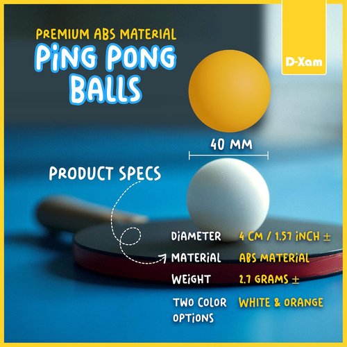 D-Xam Ping Pong Balls - 15 Pack Official 40mm High Bounce Table Tennis Balls | Orange & White