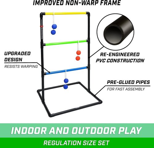 GoSports Ladder Toss Game Set - Indoor & Outdoor Fun with 6 Soft Rubber Bolo Balls & Carrying Case