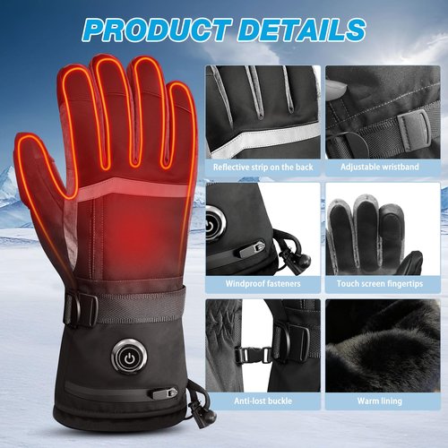 Hfshimlux Heated Gloves Rechargeable Heated Gloves for Women Men with Touchscreen Hand Warmers for Arthritis Raynaud Skiing (Black, XX-Large)