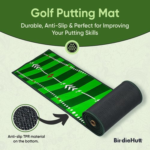 Golf Putting Mat 10ft, Indoor & Outdoor Portable Putting Green with Ball Bouncer, Putting Cup, Alignment Mirror, Roller Brush and Adjustable Slope Wedges, Ideal Practice Mat for Home or Office