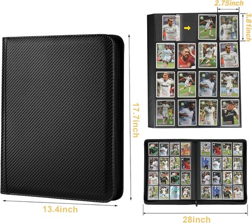 GERMUN Trading Card Binder - 16 Pocket Premium Card Holder for 1000+ Cards | Double-Sided Album in Carbon Black