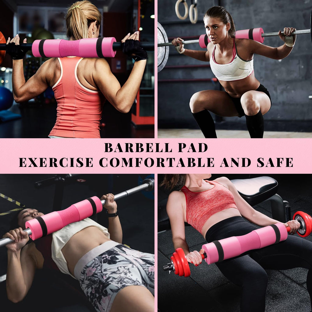 Barbell Pad Set,10 Pcs Barbell pads For Hip Thrust Squat & Lunges Support,With 2 Workout Ankle Straps, 2 Workout Gloves, 2 Gym Straps Weight Lifting, Resistance Bands,Olympic Bar Pad,Carry Bag (Pink, Medium-Gloves)