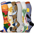 6 Pairs Compression Socks for Men & Women 20-30 mmHg Graduated Compression Stockings for Pressure Medical-grade Teds Batman Elf Halloween Holiday Xmas Easter Valentine Gifts Presents(Painting,L-XL)