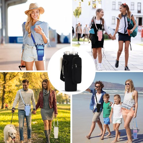 GOEWY Water Bottle Carrier Bag - Neoprene Holder for Stanley 40/30 oz Tumbler with Phone Pocket & Straps