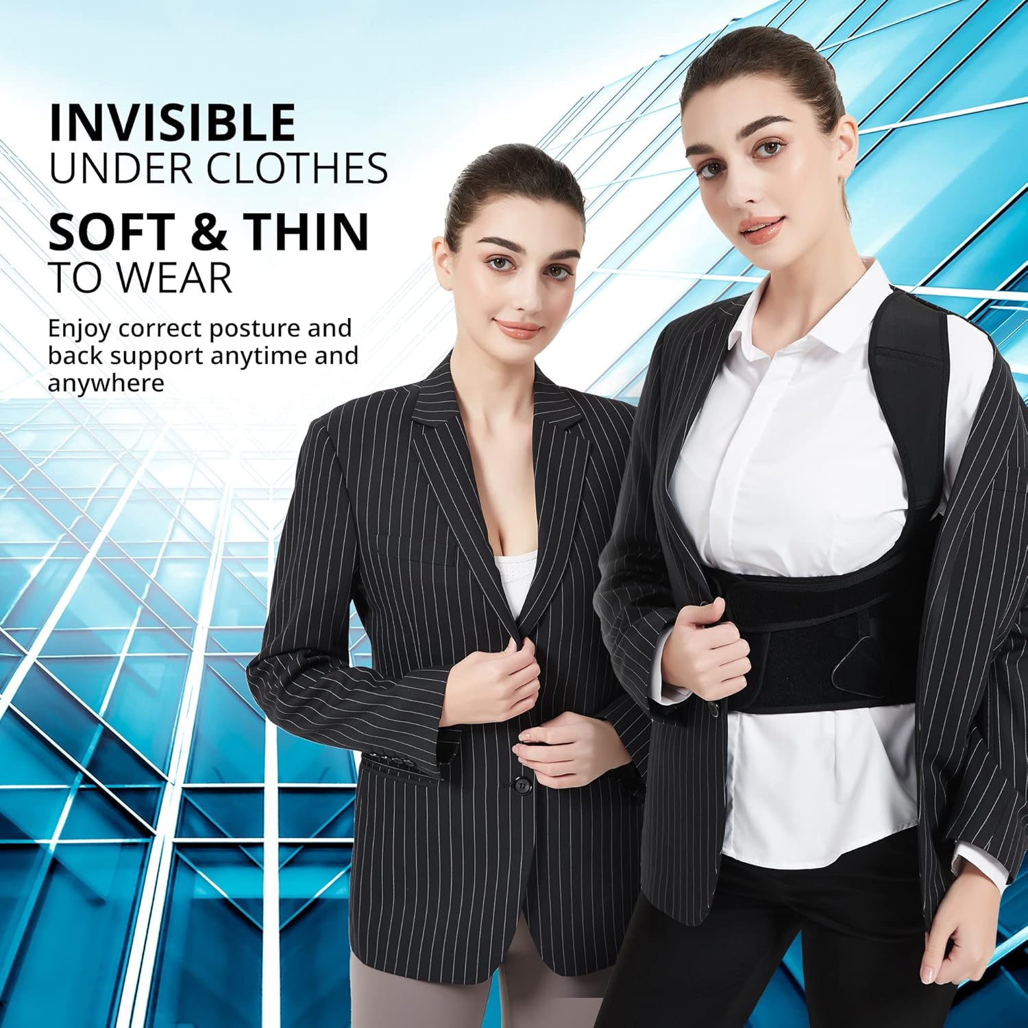 Skiennix Posture Corrector - Adjustable Back Brace for Full Support | Unisex Design (Black, Medium)