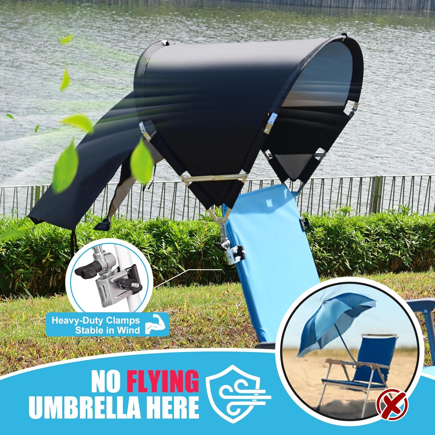 Skiennix Universal Chair Umbrella - Foldable Portable UPF 50+ Sun Shade Attachment | Adjustable Clamp Fits Most Chairs