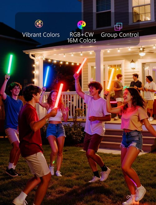 TakThree Smart LED Glow Stick, Rechargeable Light Stick, Button or App Controlled, Music Synced, DIY Light Effects, IP54 Waterproof, Perfect for Parties, Festivals, Concerts