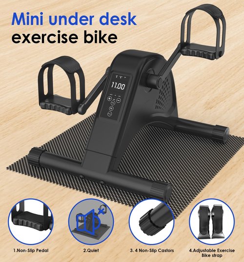 Under Desk Bike Pedal Exerciser, 12-Level Electric Mini Exercise Bike with LCD, Quiet Motorized Arm & Leg Pedaler for Seniors at Home
