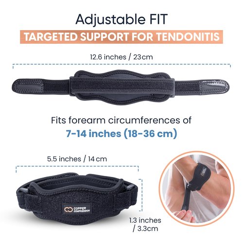 Copper Compression Tennis Elbow Brace – Adjustable Counterforce Support for Tendonitis, Golfers Elbow, Tennis Elbow, Forearm Pain, and Injury Recovery – Copper Infused, Breathable, Comfortable Strap