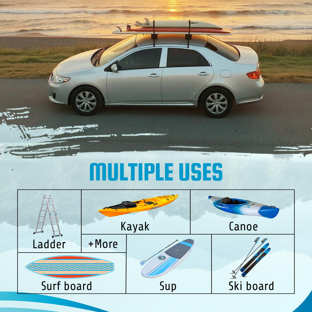 BLOCKSURF Surfboard Roof Rack for Car | Universal Soft Roof Rack for Cars & SUVs | Holds 2-3 Surfboards | Heavy-Duty Straps & Buckles for Highway Speeds | Easy Install & Removal