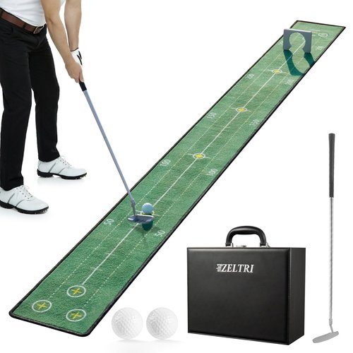 ZELTRI Golf Putting Game Set with Three-Track, Anti-Slip Backing Golf Putting Green Include 1 Club, 2 Balls, 1 Gate, 1 Portable Storage Box for Indoor/Outdoor