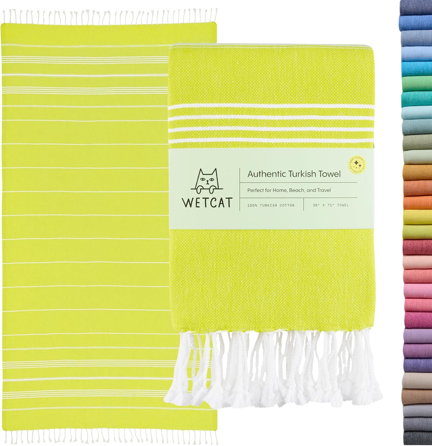 WETCAT Oversized Turkish Beach Towel - 100% Cotton, Sand-Free, Quick-Drying, Citrus (38"x71")