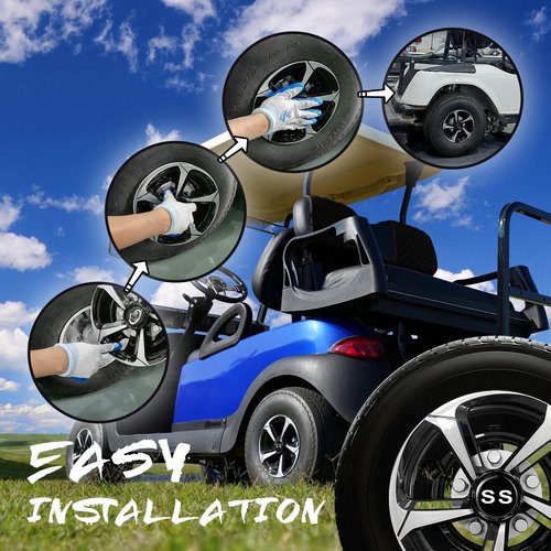 SAMXOMAP Golf Cart SS Wheel Covers Hub Caps for EZGO Club Car Yamaha 8 Inch Hubcaps for Golf Cart, Set of 4, Black and Silver