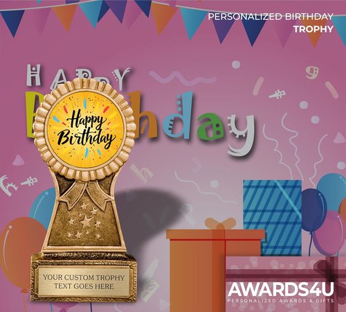 Awards4U Birthday Trophy - Personalized Engraved Award for Kids & Adults | Custom Text for Birthday Celebrations