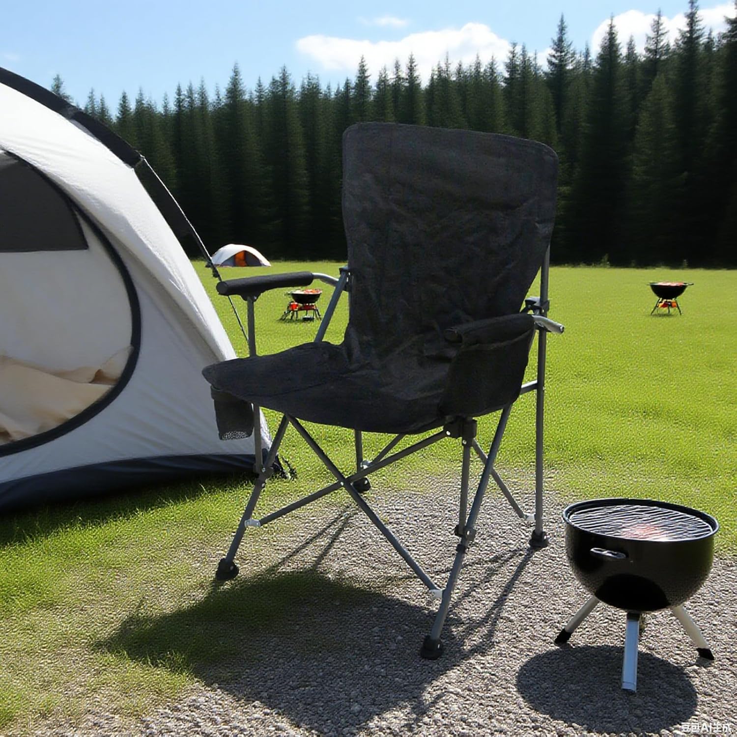 Skiennix Portable Camping Chair - Lightweight & Heavy-Duty Support Up to 500 LBS | Oversized with Side Pockets & Cup Holder