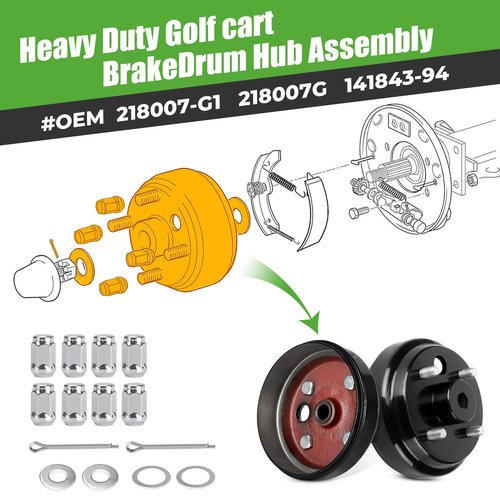 10L0L Golf Cart Spline Brake Drum Assembly with 1 Inch Large Hole 30 Teeth, for 4 Cycle Gas 1991-Up EZGO TXT, RXV, Marathon, Medalist, Columbia, OEM 21807 G1, 41843-94 (2 Pack)